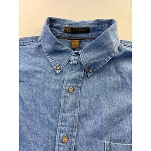 Harriton Denim Shirt Mens Size 2XL Blue Button Down Long‎ Sleeve Casual Pocket